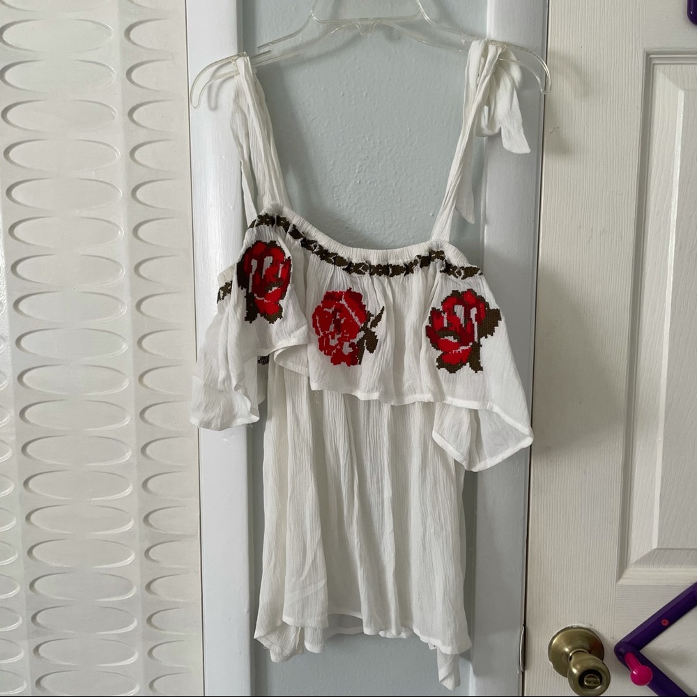 Embroidered rose top